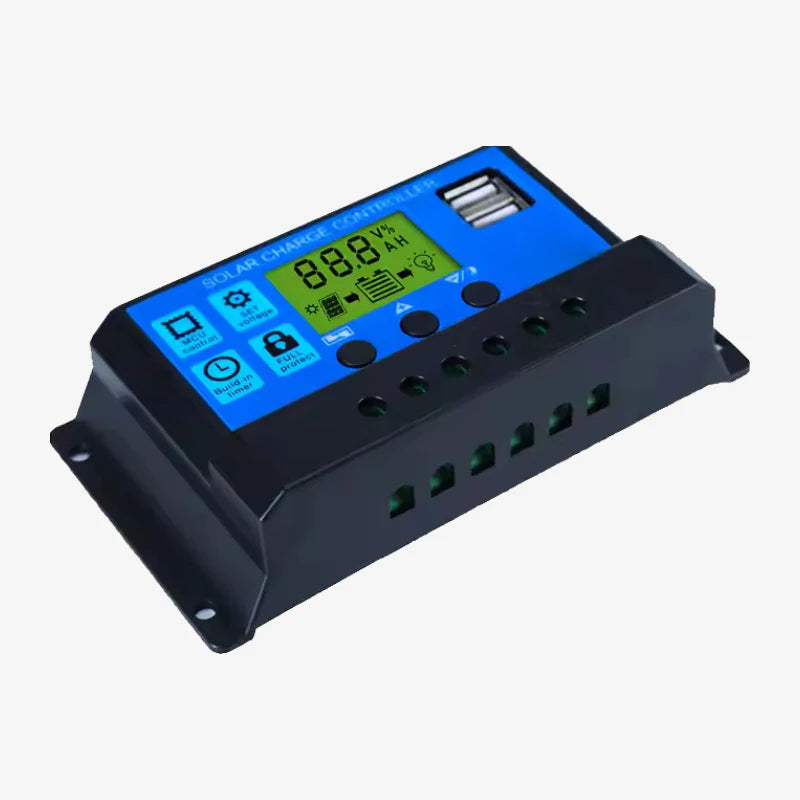 30A Smart Solar Charge Controller with Timer Function and USB Mobile Charging Port for Solar Power Systems