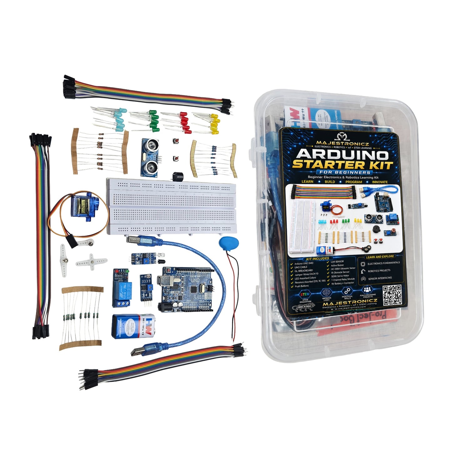 Arduino UNO Starter Kit for Beginners – Complete DIY Electronics Learning Kit with Arduino UNO SMD, Sensors, Servo Motor, Relay Module, Breadboard & Project Components