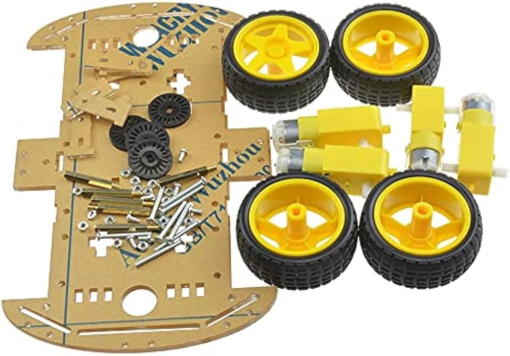 4-wheel robot chassis kit with DC motors and wheels for Arduino and robotics projects