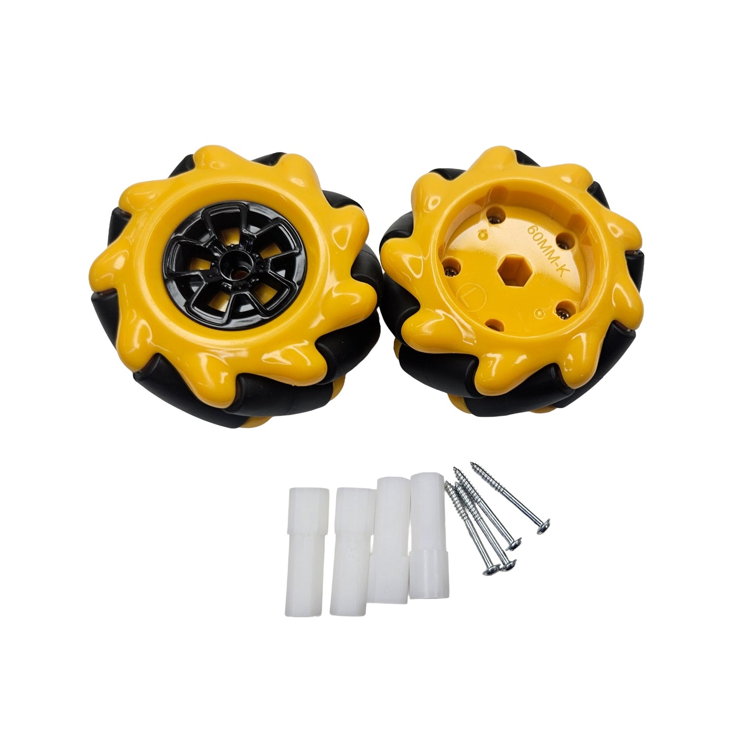 Mecanum Wheel 60mm with Clamp (4 Wheel / 4 Tyre Set) – Medium Omnidirectional Robot Wheel for Robotics Projects