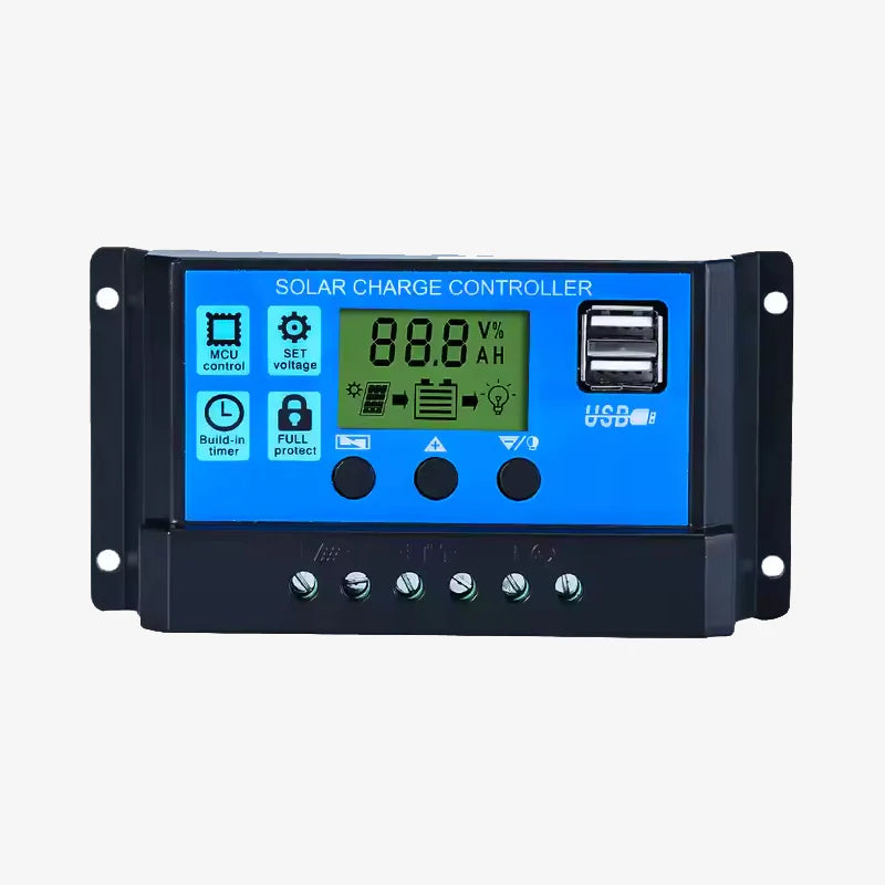 30A Smart Solar Charge Controller with Timer Function and USB Mobile Charging Port for Solar Power Systems