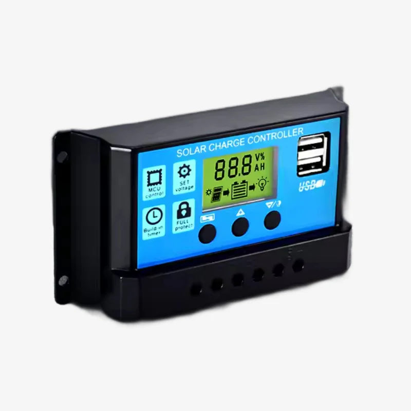 30A Smart Solar Charge Controller with Timer Function and USB Mobile Charging Port for Solar Power Systems