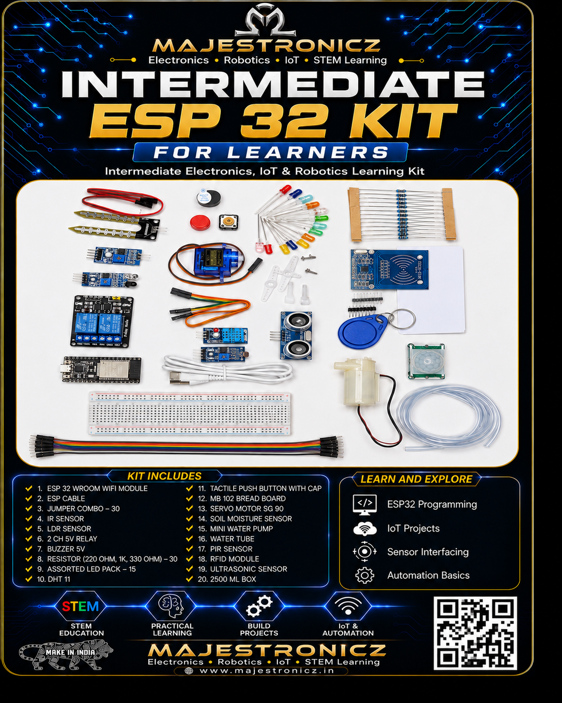 Intermediate ESP32 Starter Kit for IoT, Automation, Sensor Projects, Robotics & Electronics Learning