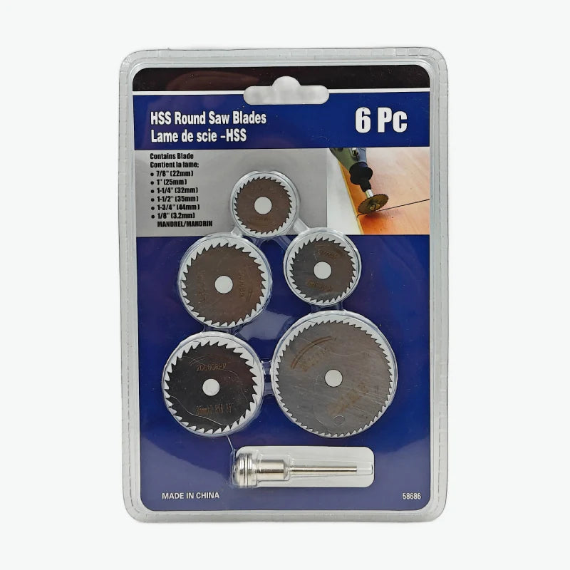 HSS Circular Saw Blade Set 6Pcs with Mandrel – Mini Rotary Cutting Disc Blades 22mm, 25mm, 32mm, 35mm, 44mm for DIY Cutting Tools
