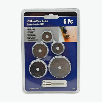 HSS Circular Saw Blade Set 6Pcs with Mandrel – Mini Rotary Cutting Disc Blades 22mm, 25mm, 32mm, 35mm, 44mm for DIY Cutting Tools