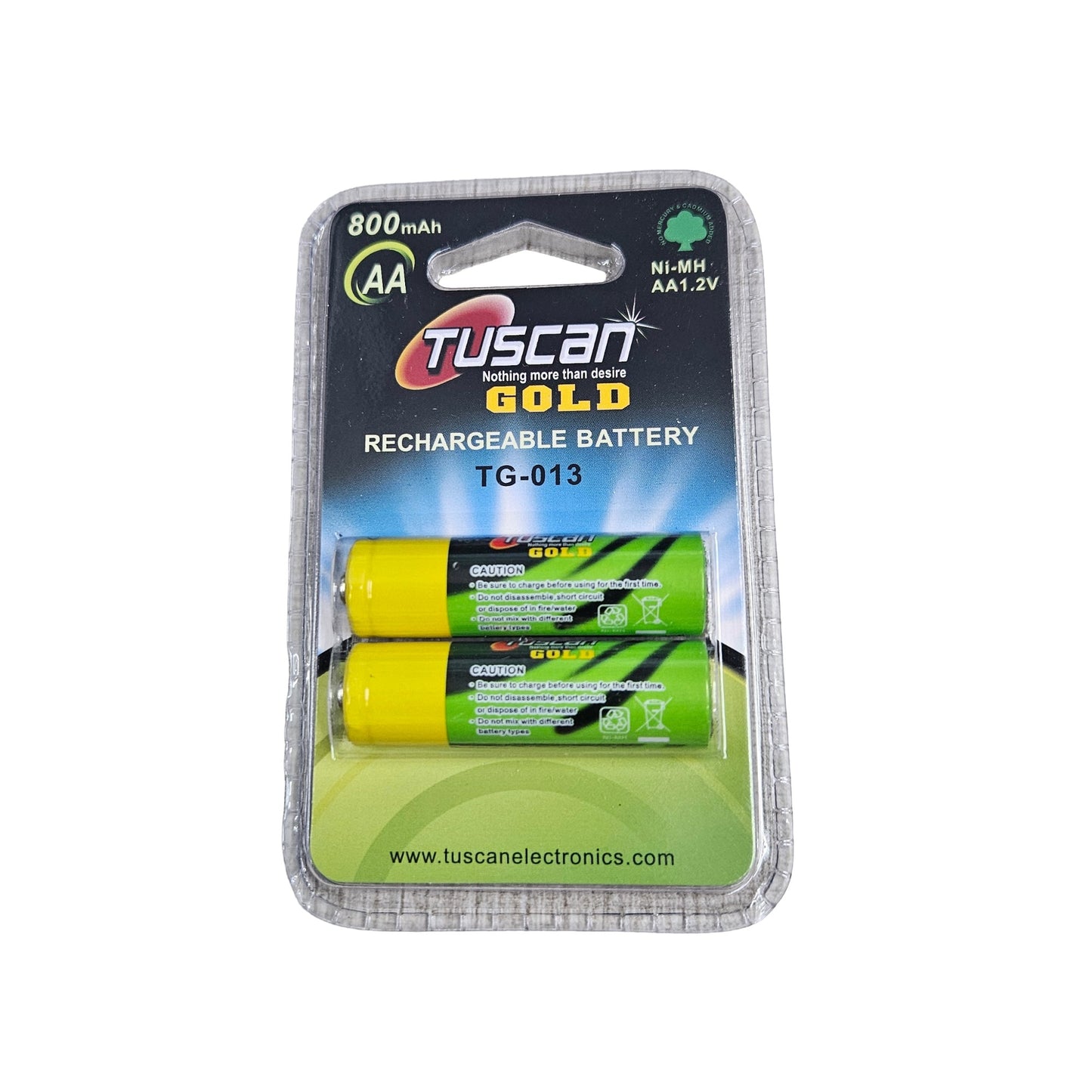 Tuscan Gold AA 800mAh Rechargeable Battery – 1.2V Ni-MH Battery Pack of 2
