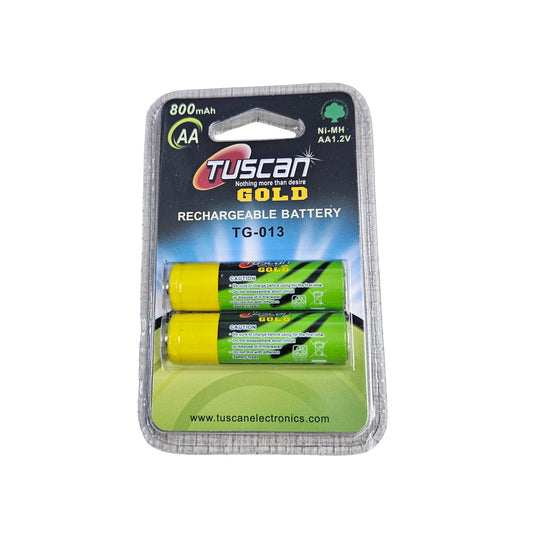 Tuscan Gold AA 800mAh Rechargeable Battery – 1.2V Ni-MH Battery Pack of 2