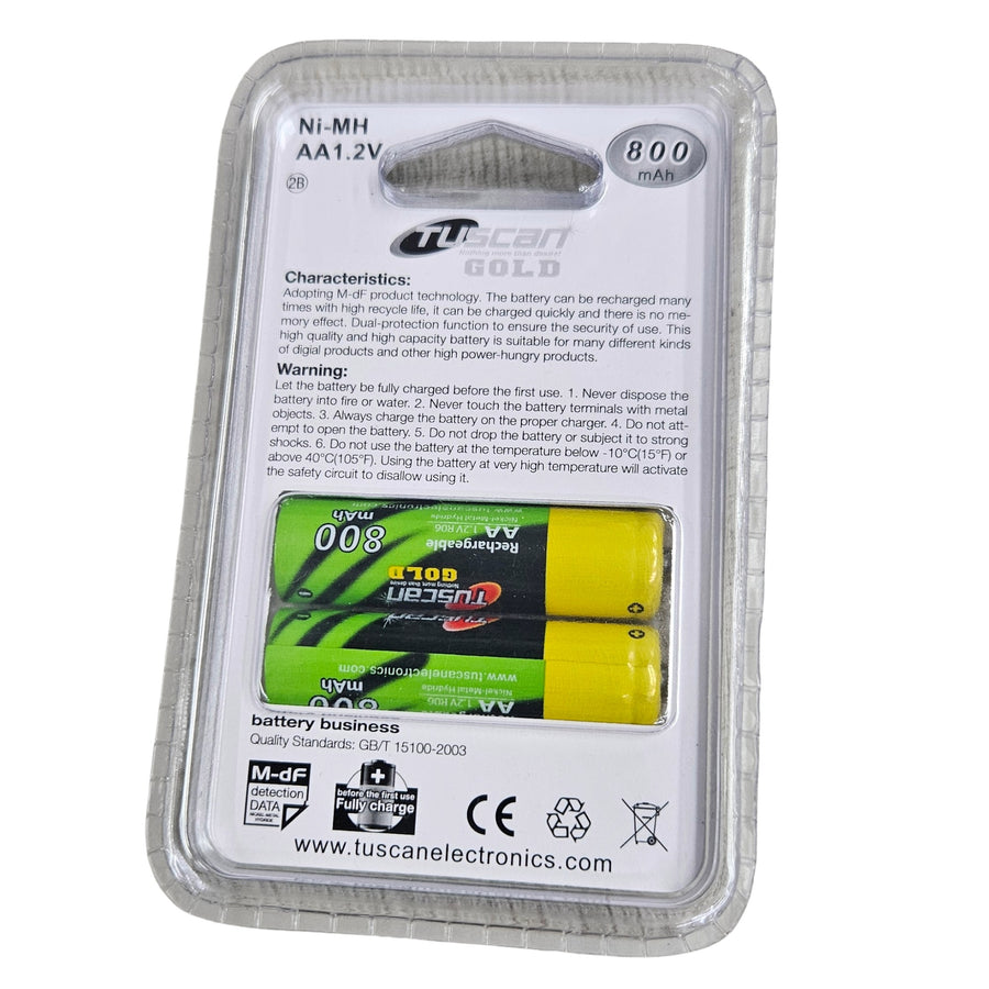 Tuscan Gold AA 800mAh Rechargeable Battery – 1.2V Ni-MH Battery Pack of 2