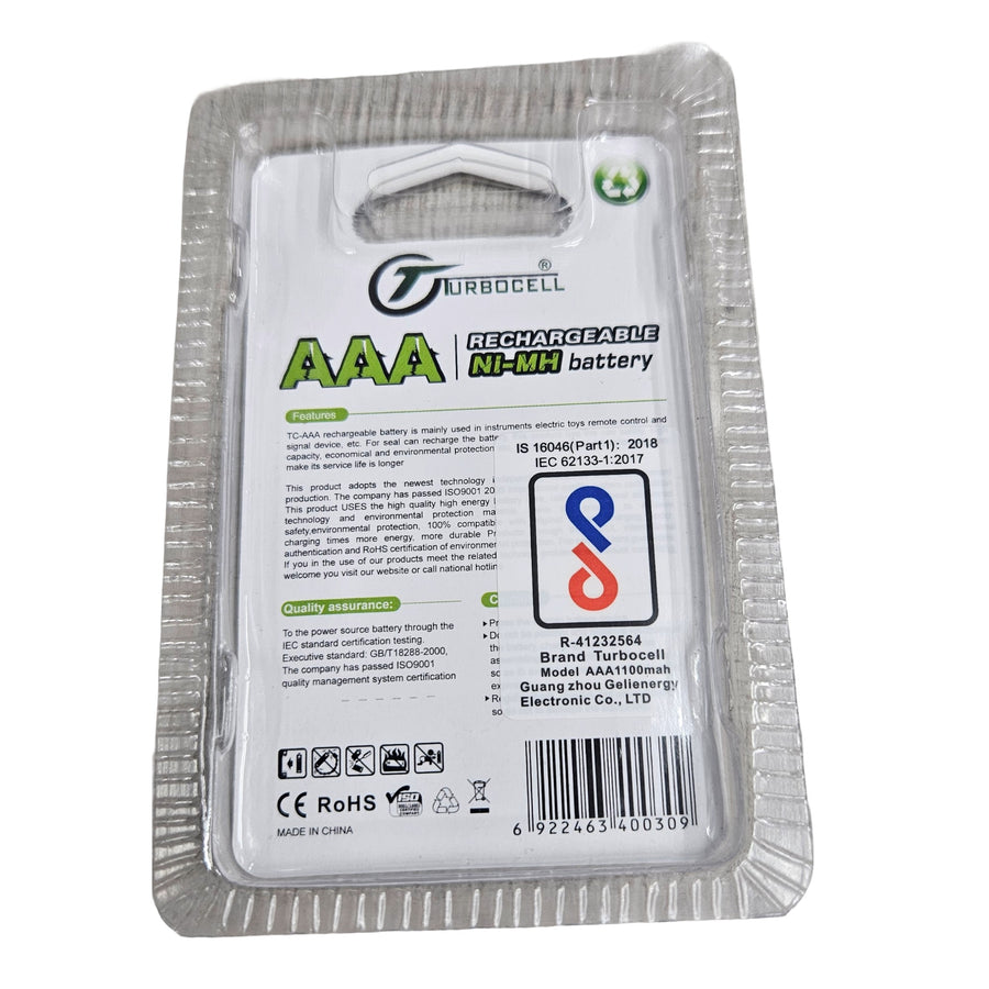 Turbocell AAA 1100mAh Rechargeable Battery – 1.2V Ni-MH Battery Pack of 2