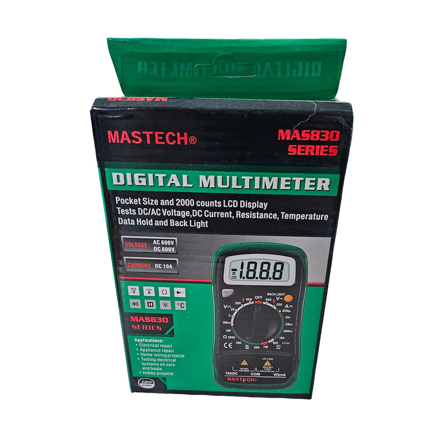 Mastech MAS830L Digital Multimeter – 2000 Counts LCD Display, AC/DC Voltage, DC Current, Resistance, Temperature, Data Hold & Backlight