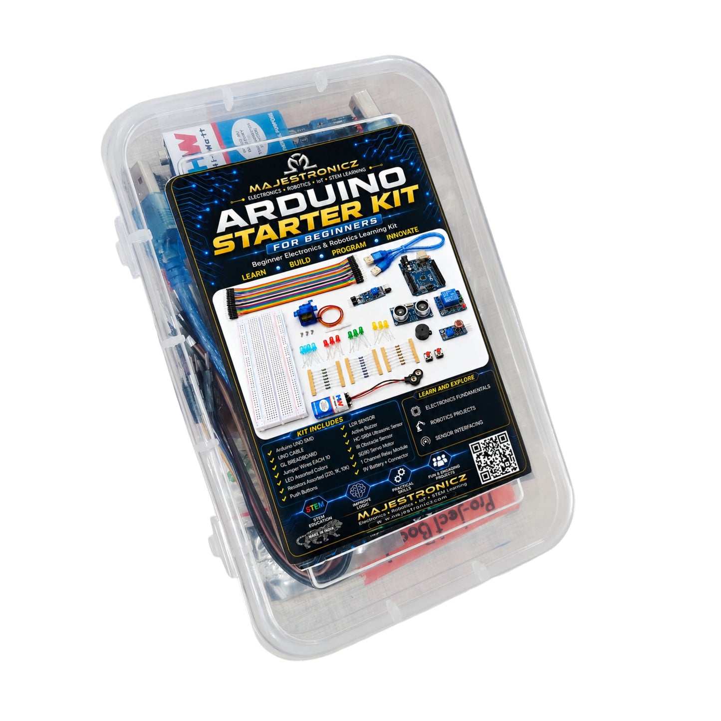 Arduino UNO Starter Kit for Beginners – Complete DIY Electronics Learning Kit with Arduino UNO SMD, Sensors, Servo Motor, Relay Module, Breadboard & Project Components