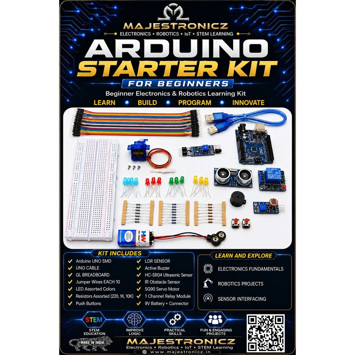 Arduino UNO Starter Kit for Beginners | Complete Electronics & Robotics ...