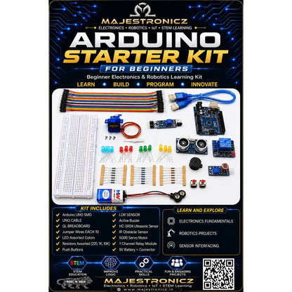 Arduino UNO Starter Kit for Beginners – Complete DIY Electronics Learning Kit with Arduino UNO SMD, Sensors, Servo Motor, Relay Module, Breadboard & Project Components