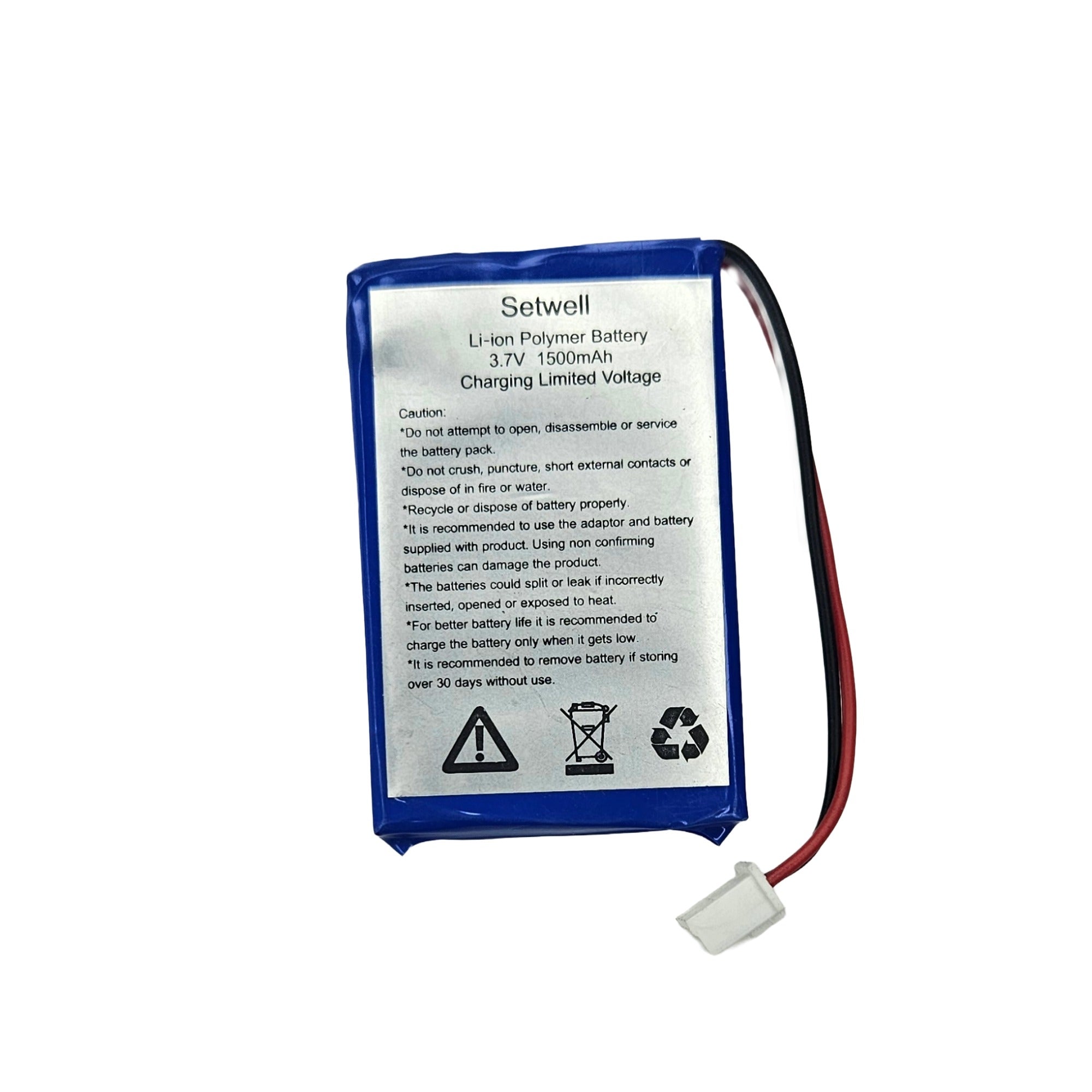 Setwell 3.7V 1500mAh Rechargeable Li-ion Polymer Battery Pack with 3-Pin Connector