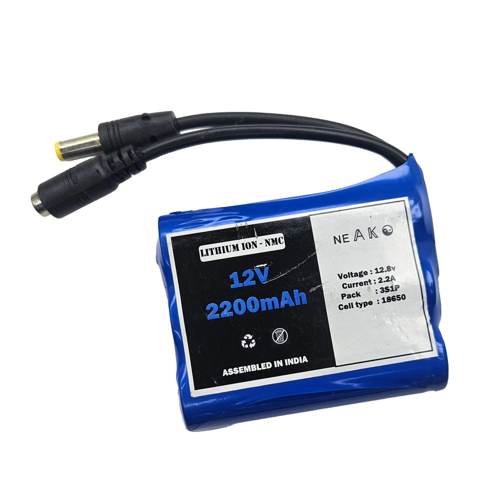 NEAK 12V 2200mAh Rechargeable Lithium-Ion Battery Pack with DC Male and Female Connectors