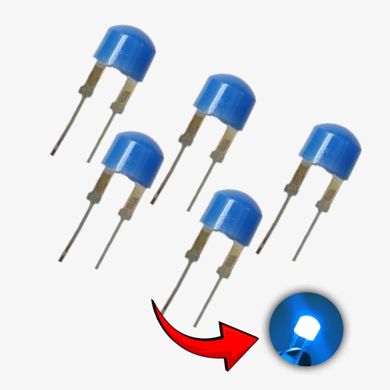 8mm Blue LED (Pack of 5) | Through Hole Diffused Light Emitting Diodes for Arduino, DIY Electronics & Indicator Projects