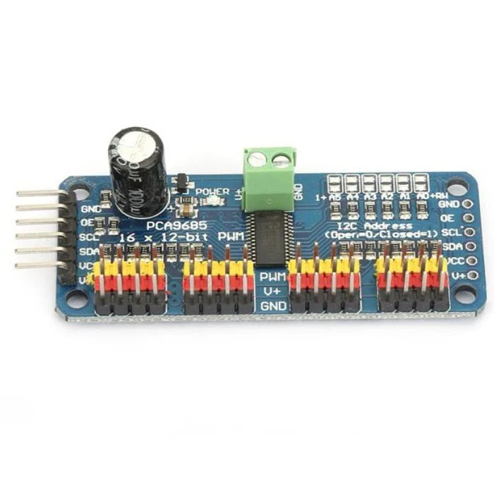 PCA9685 16-channel PWM driver module with I2C interface – servo control board for Arduino and Raspberry Pi