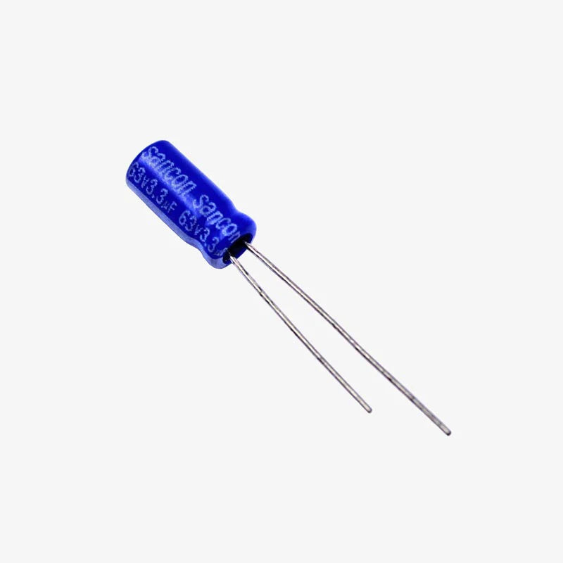 3.3 Micro Farad (3.3µF) -  63V Capacitor | Radial Cylinder Type for Power Supply Filtering, Smoothing & Electronics Projects