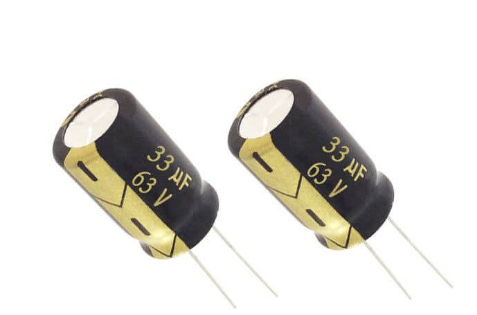 33 Micro Farad (33µF) -  63V Capacitor | Radial Cylinder Type for Power Supply Filtering, Smoothing & Electronics Projects