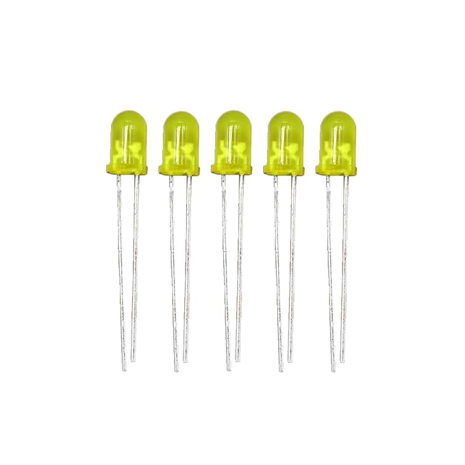 5mm LED – (Yellow) Pack of 5 | Light Emitting Diode (LED) High Brightness Round LED for Arduino, DIY Electronics & Indicator Applications