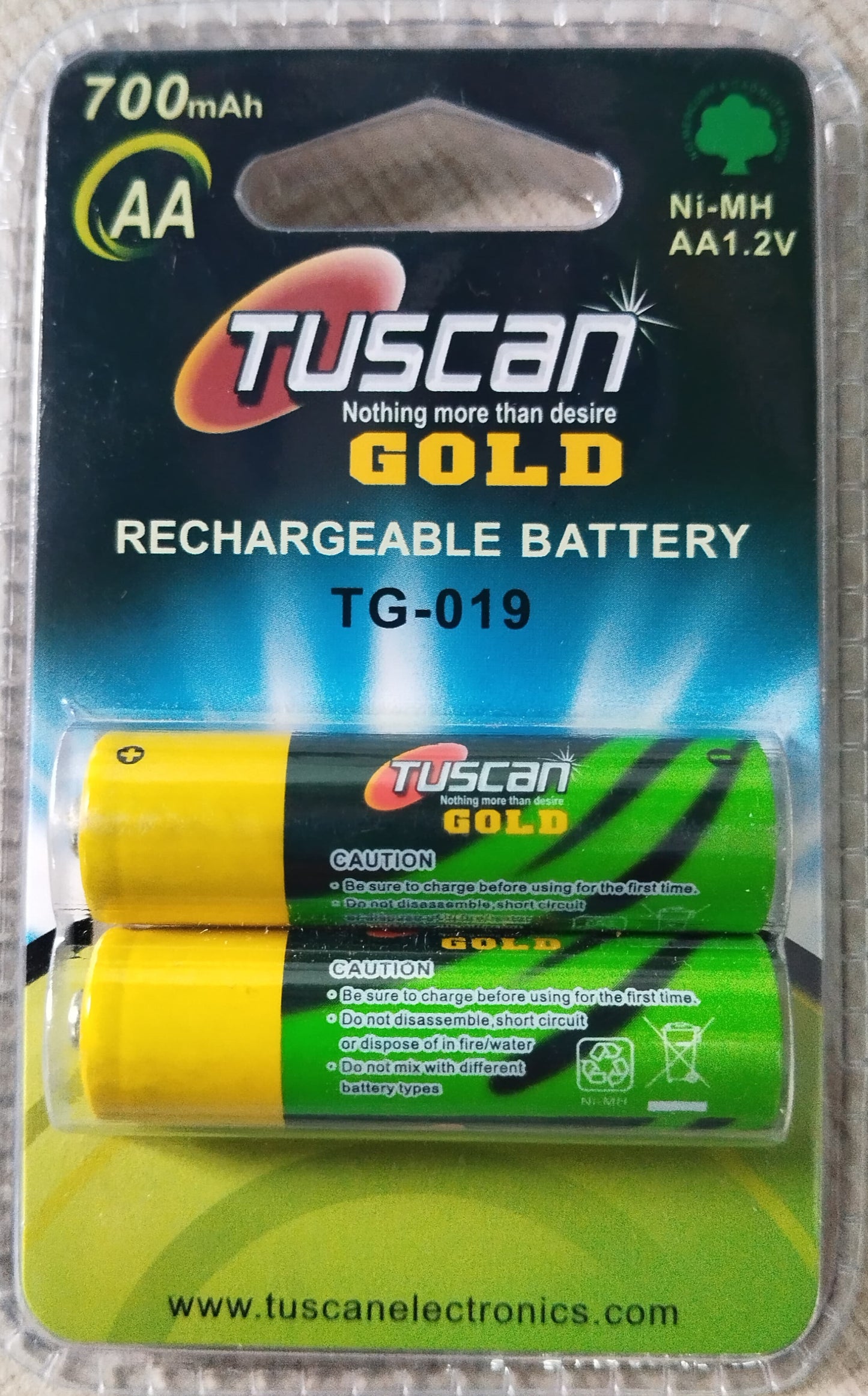 AA Rechargeable Battery Ni-MH 1.2V - 700mAh (2 cell pair) - Tuscan