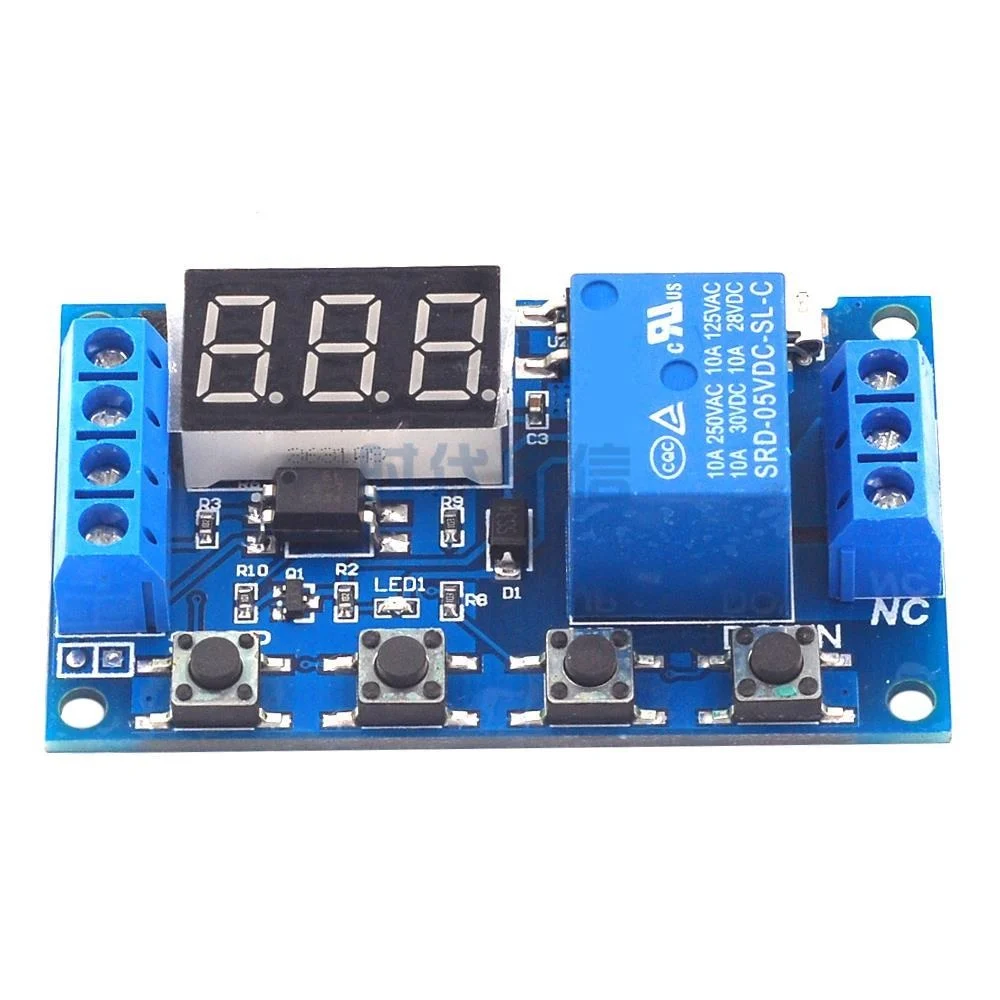 1-Channel Timer Relay Module with Adjustable Timing Cycles (6–30V) for Projects