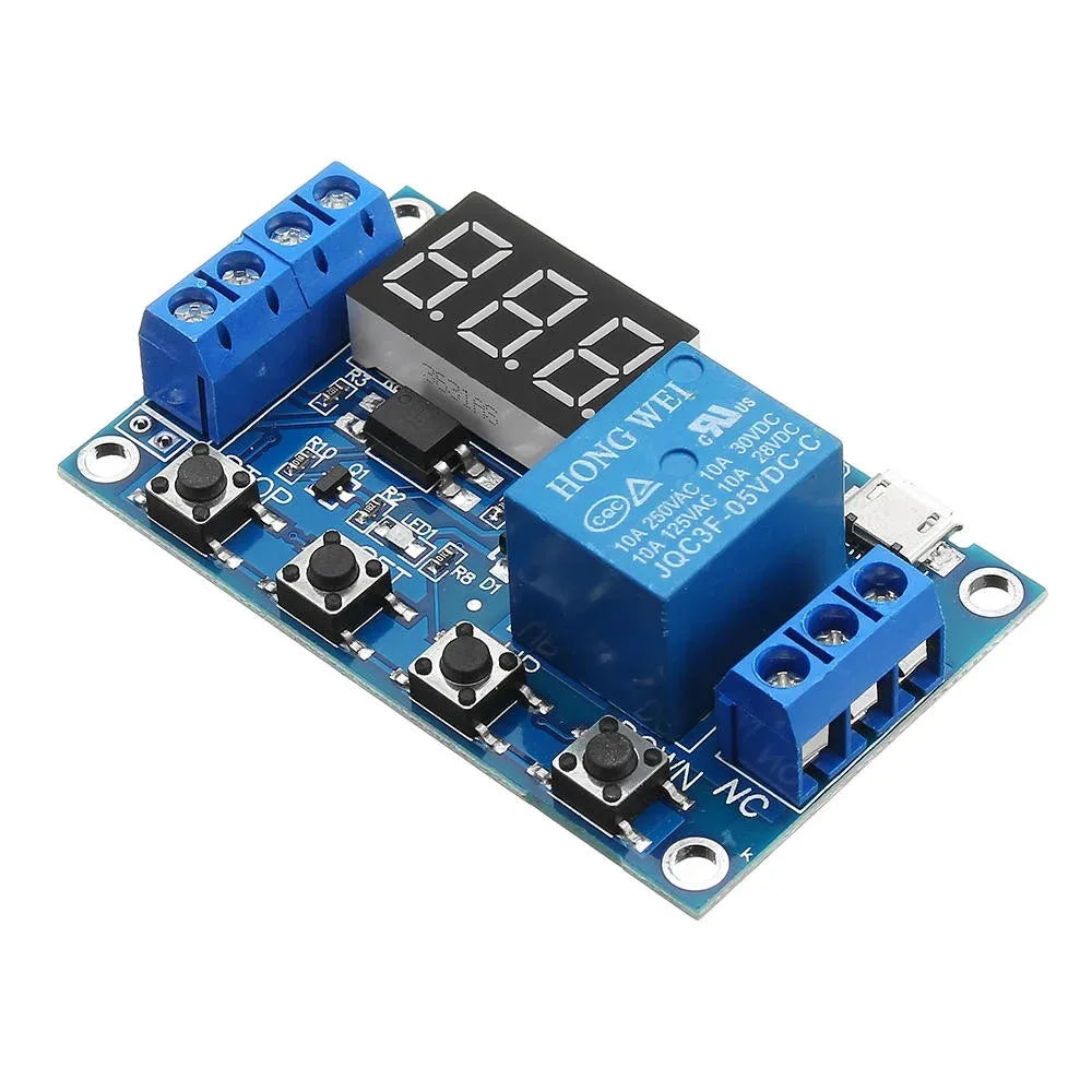 1-Channel Timer Relay Module with Adjustable Timing Cycles (6–30V) for Projects