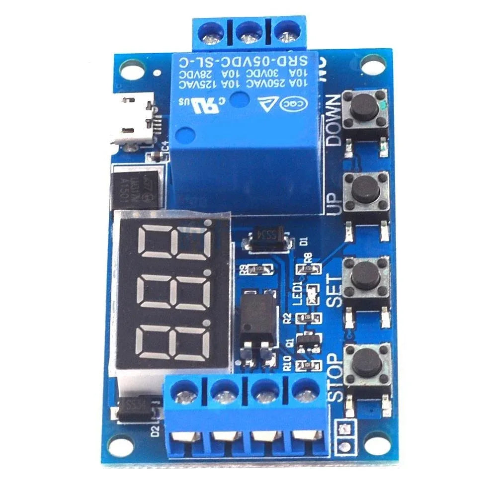 1-Channel Timer Relay Module with Adjustable Timing Cycles (6–30V) for Projects