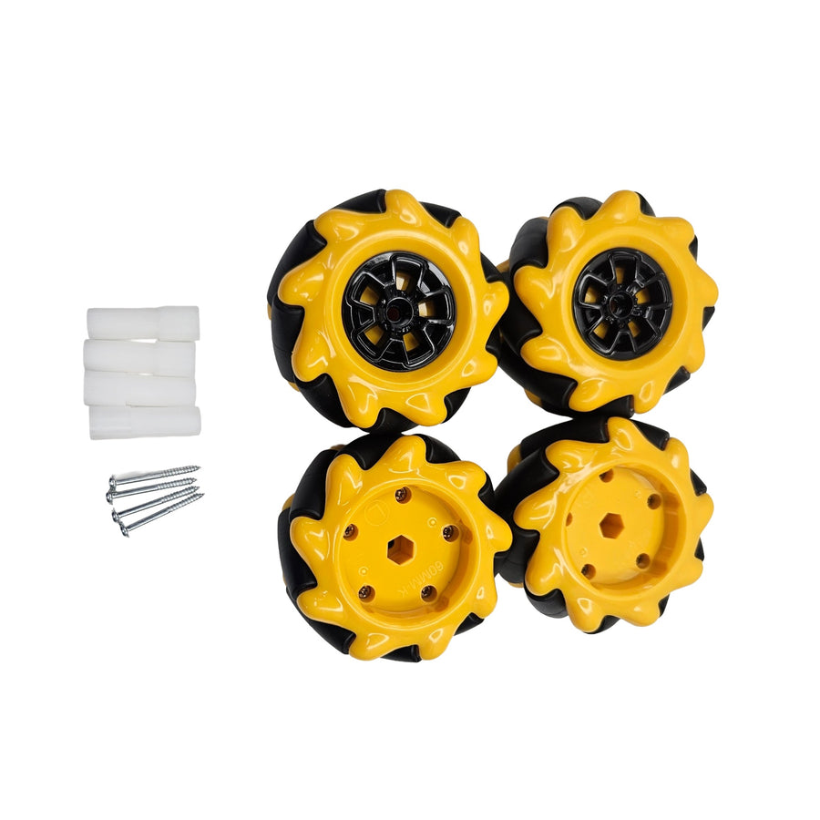 Mecanum Wheel 60mm with Clamp (4 Wheel / 4 Tyre Set) – Medium Omnidirectional Robot Wheel for Robotics Projects