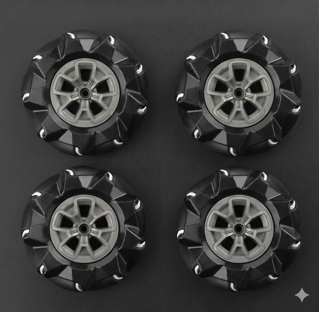 97mm Mecanum Wheels Set (Left + Right) (4 Wheels) with Metal Coupling | Omni Directional Wheels for Arduino, Raspberry Pi Robot Car