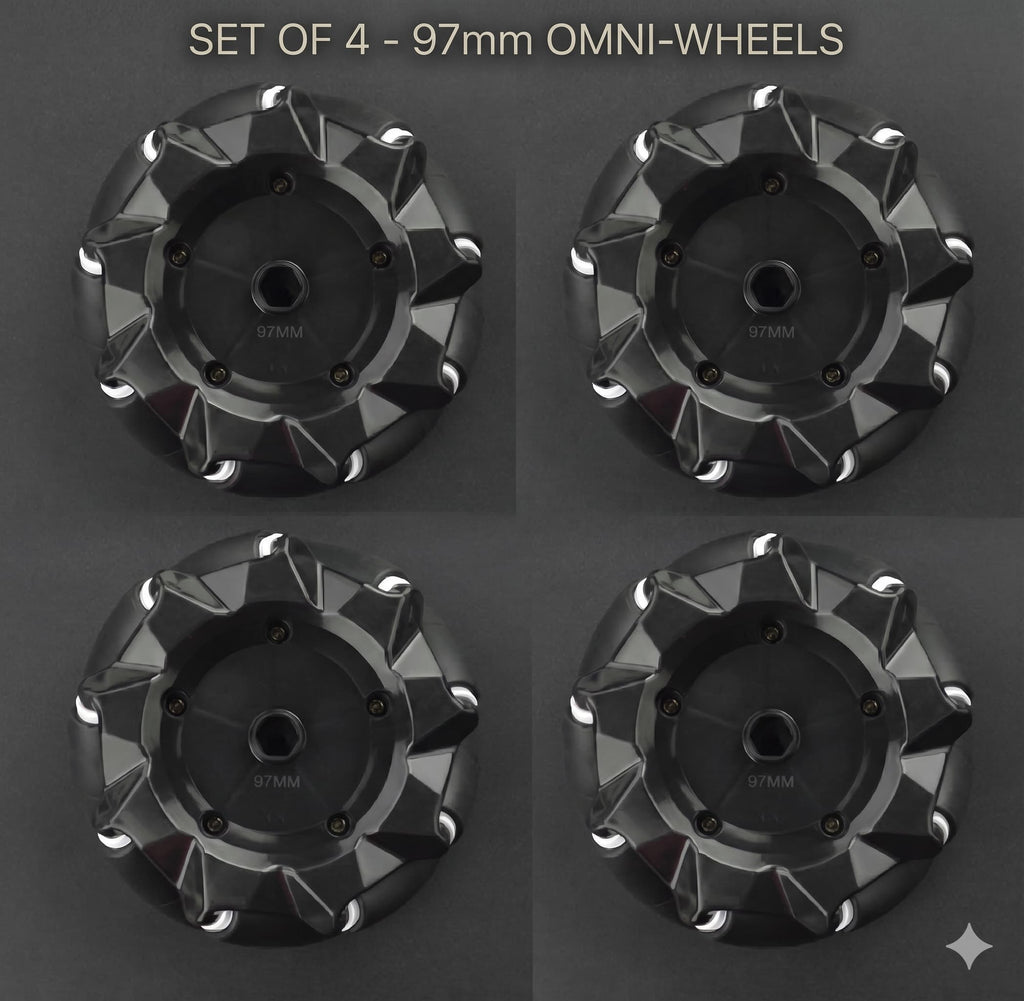 97mm Mecanum Wheels Set (Left + Right) (4 Wheels) with Metal Coupling | Omni Directional Wheels for Arduino, Raspberry Pi Robot Car