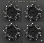 97mm Mecanum Wheels Set (Left + Right) (4 Wheels) with Metal Coupling | Omni Directional Wheels for Arduino, Raspberry Pi Robot Car