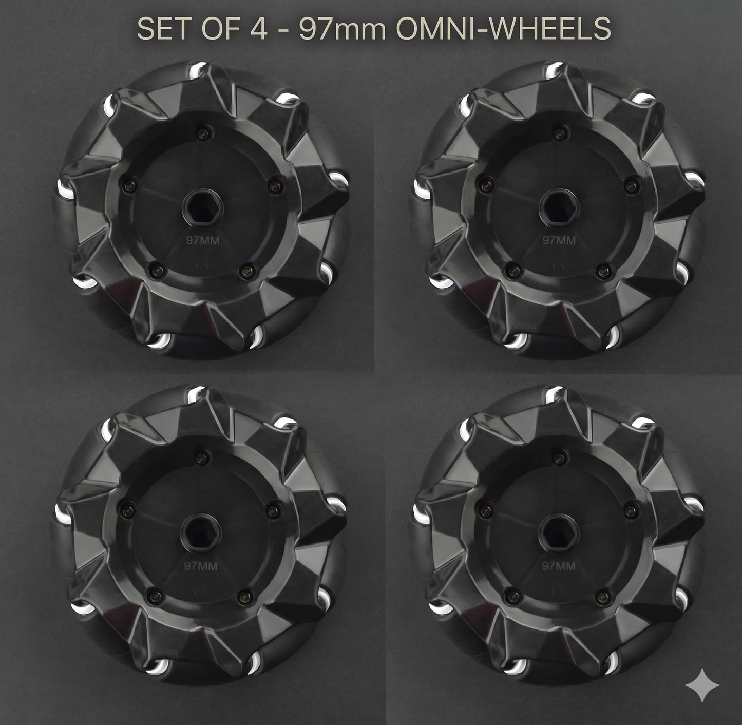 97mm Mecanum Wheels Set (Left + Right) (4 Wheels) with Metal Coupling | Omni Directional Wheels for Arduino, Raspberry Pi Robot Car