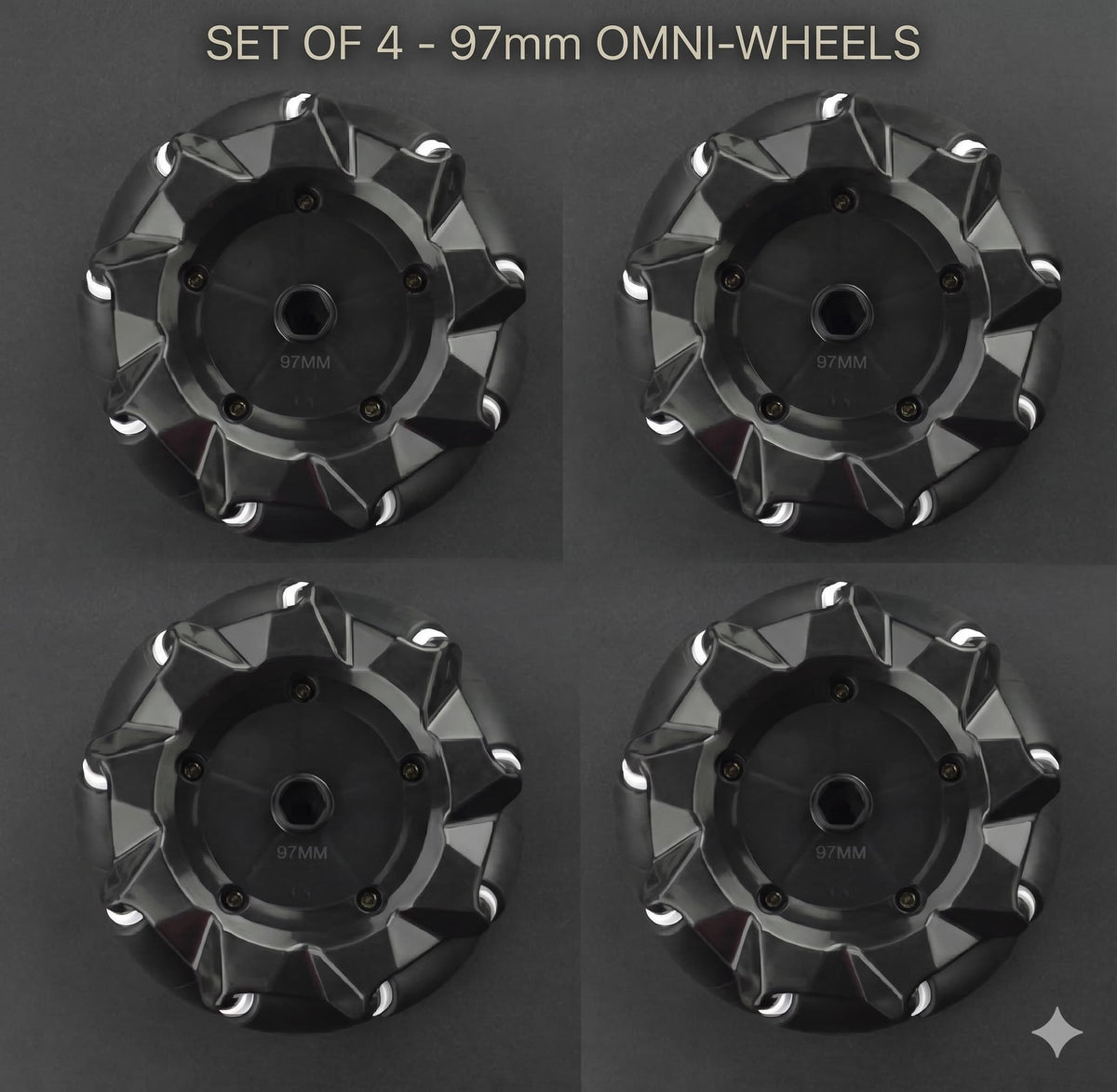 97mm Mecanum Wheels Set (Left + Right) (4 Wheels) with Metal Coupling | Omni Directional Wheels for Arduino, Raspberry Pi Robot Car