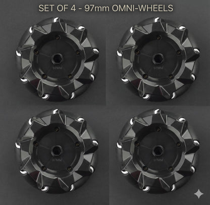 97mm Mecanum Wheels Set (Left + Right) (4 Wheels) with Metal Coupling | Omni Directional Wheels for Arduino, Raspberry Pi Robot Car