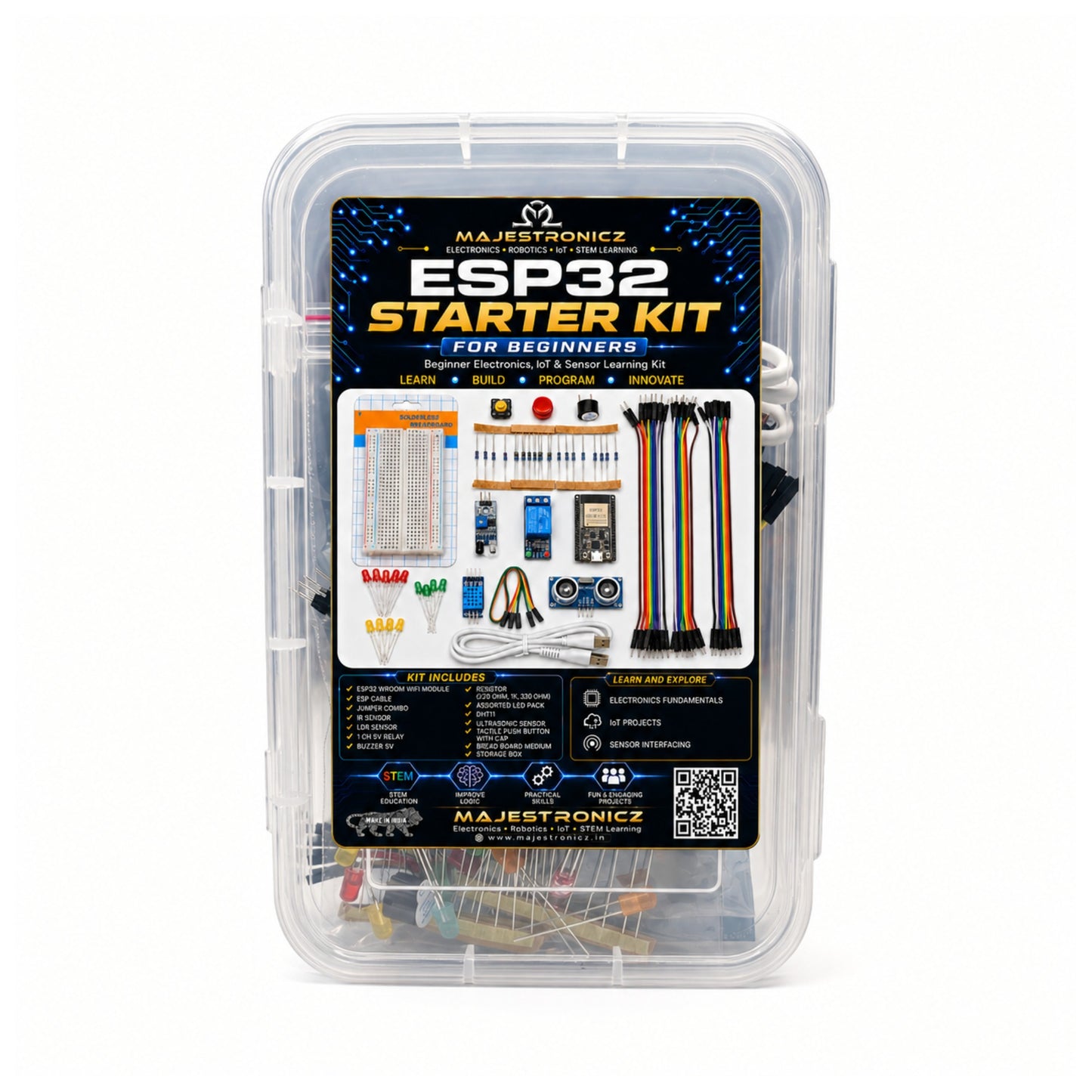 Beginner ESP32 Starter Kit for IoT, Electronics Learning, DIY Projects, School & College Project Practice