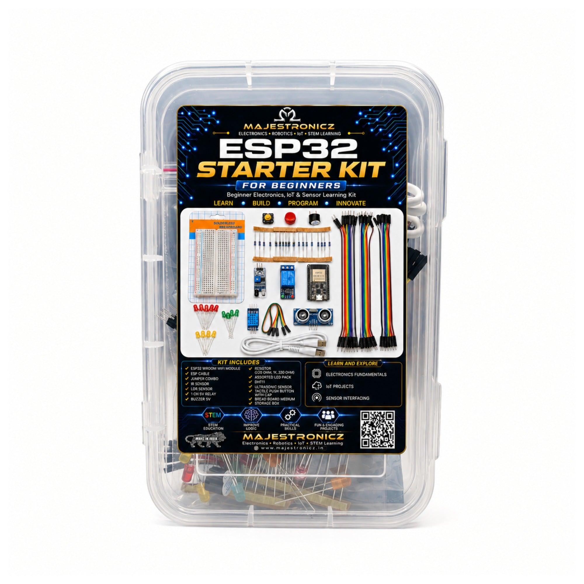 Beginner ESP32 Starter Kit for IoT, Electronics Learning, DIY Projects, School & College Project Practice