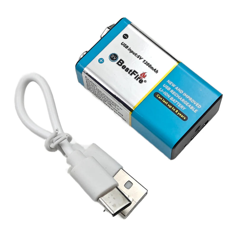 USB Type C Rechargeable 9V 6000mWh Li-ion Battery | USB C Charging 9V Battery for Multimeter, Audio & Electronics