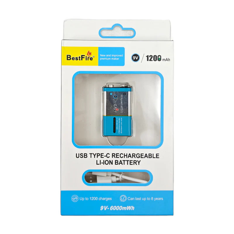 USB Type C Rechargeable 9V 6000mWh Li-ion Battery | USB C Charging 9V Battery for Multimeter, Audio & Electronics