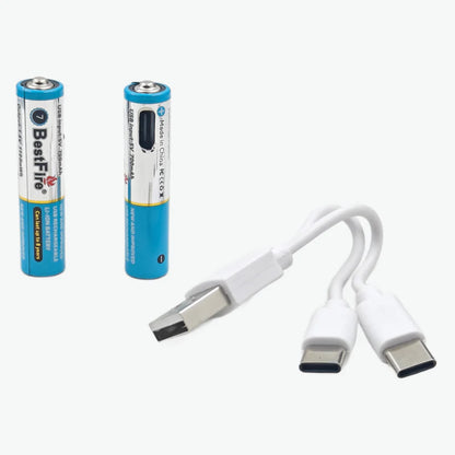 BestFire AAA 700mAh USB Type-C Rechargeable Li-ion Battery 1.5V – Pack of 2 with Charging Cable