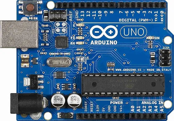 Arduino Uno R3 development board with ATmega328P microcontroller for electronics and prototyping