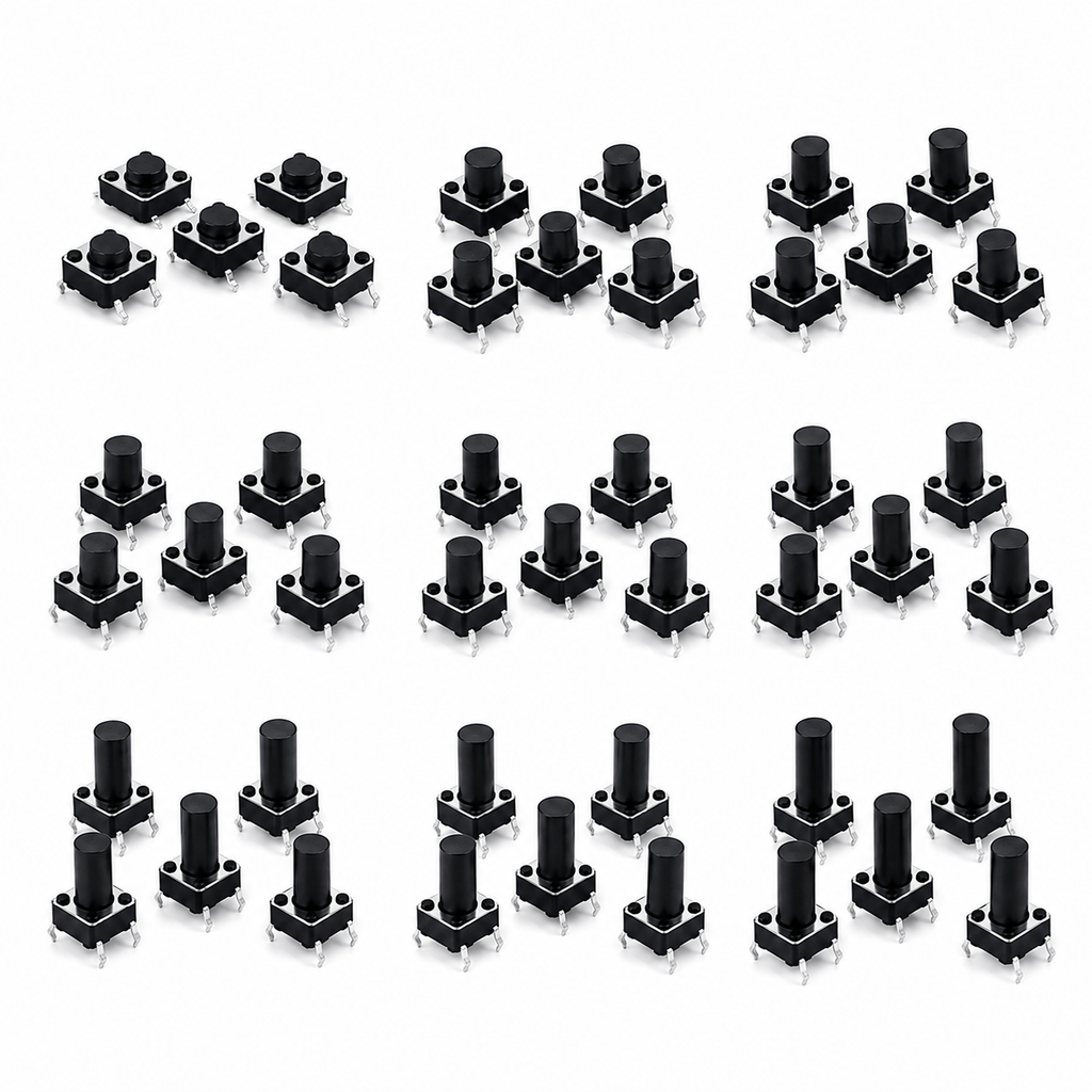 Tactile Push Button Switch Assorted (Pack of 5) – 6x6mm PCB Momentary Switch for DIY Electronics