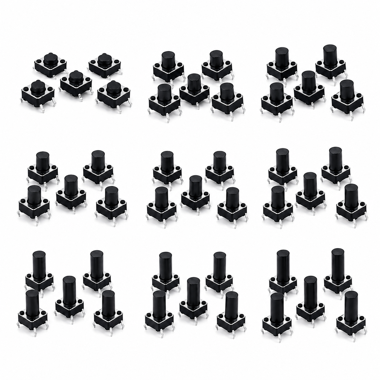 Tactile Push Button Switch Assorted (Pack of 5) – 6x6mm PCB Momentary Switch for DIY Electronics