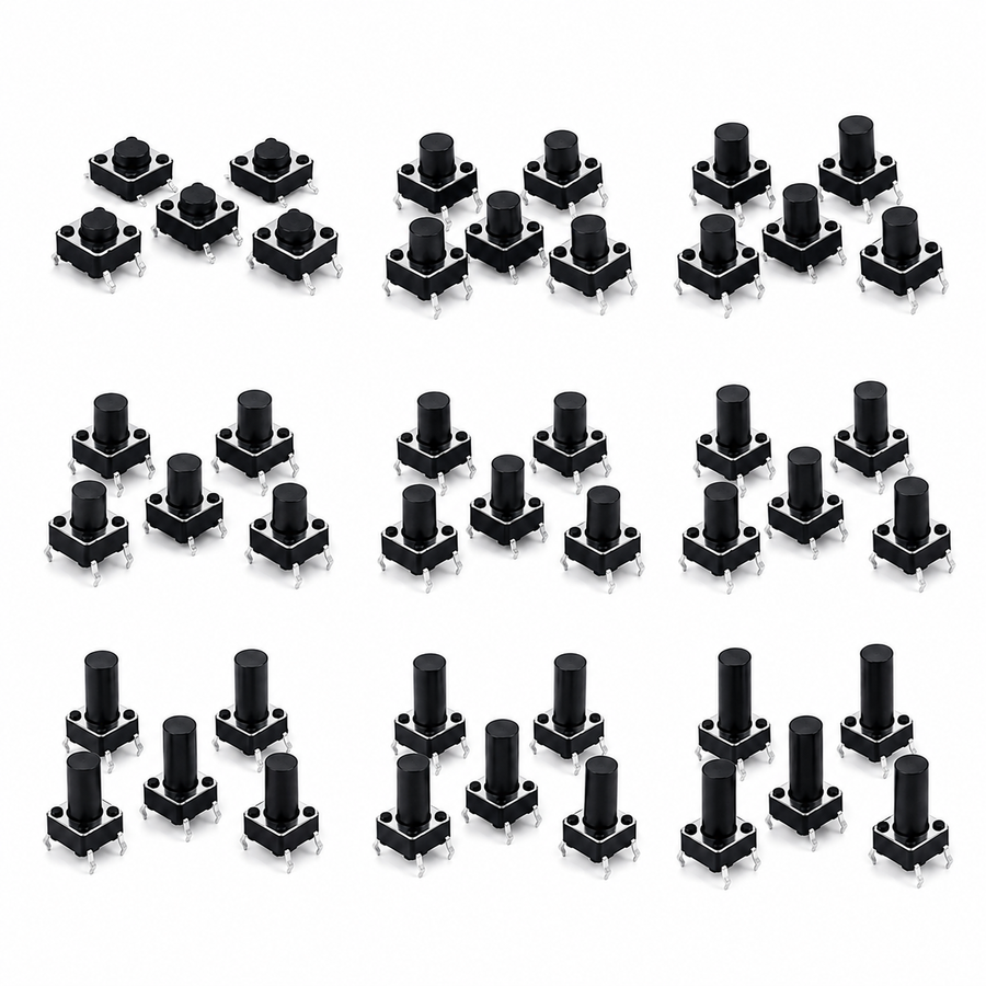 Tactile Push Button Switch Assorted (Pack of 5) – 6x6mm PCB Momentary Switch for DIY Electronics