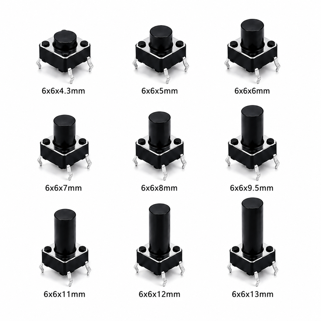 Tactile Push Button Switch Assorted (Pack of 5) – 6x6mm PCB Momentary Switch for DIY Electronics