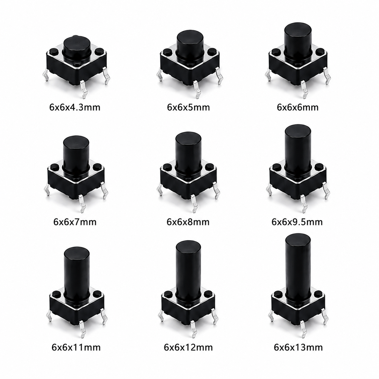 Tactile Push Button Switch Assorted (Pack of 5) – 6x6mm PCB Momentary Switch for DIY Electronics