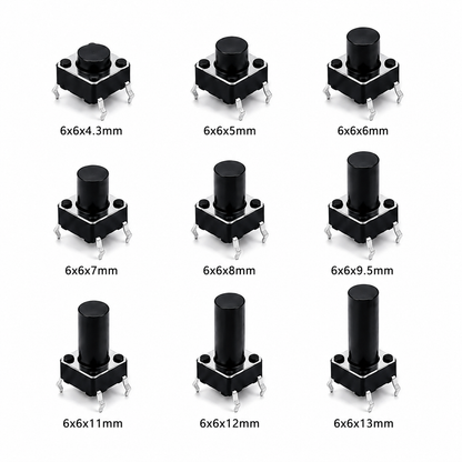 Tactile Push Button Switch Assorted Pack of 5 – 6x6mm PCB Momentary Switch for DIY Electronics