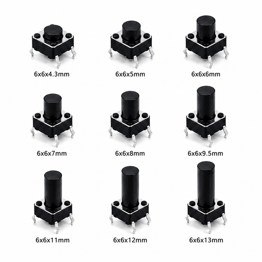 Tactile Push Button Switch Assorted (Pack of 5) – 6x6mm PCB Momentary Switch for DIY Electronics