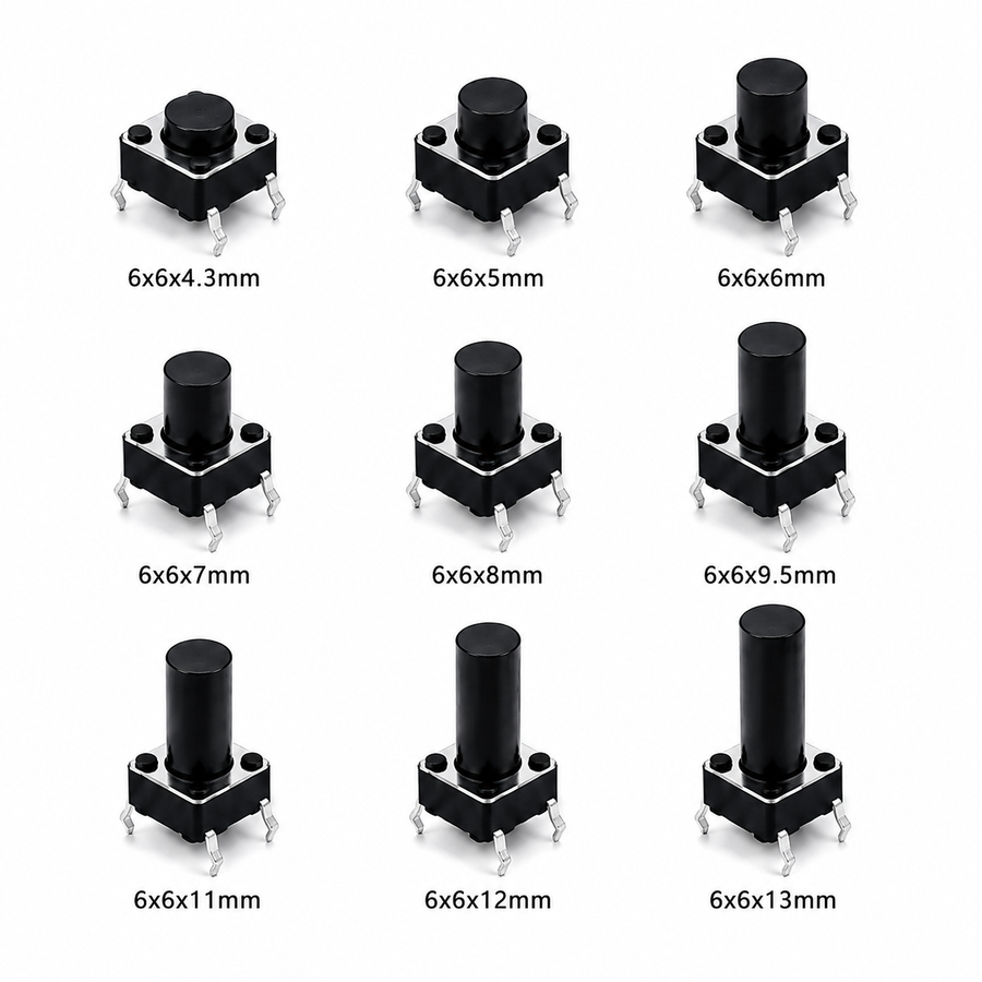 Tactile Push Button Switch Assorted (Pack of 5) – 6x6mm PCB Momentary Switch for DIY Electronics
