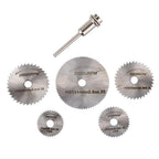 HSS Circular Saw Blade Set 6Pcs with Mandrel – Mini Rotary Cutting Disc Blades 22mm, 25mm, 32mm, 35mm, 44mm for DIY Cutting Tools